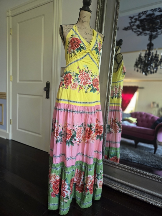 FARM Rio Dresses & Skirts - FARM Rio Yellow, Pink & Green Floral Halter Maxi Dress M